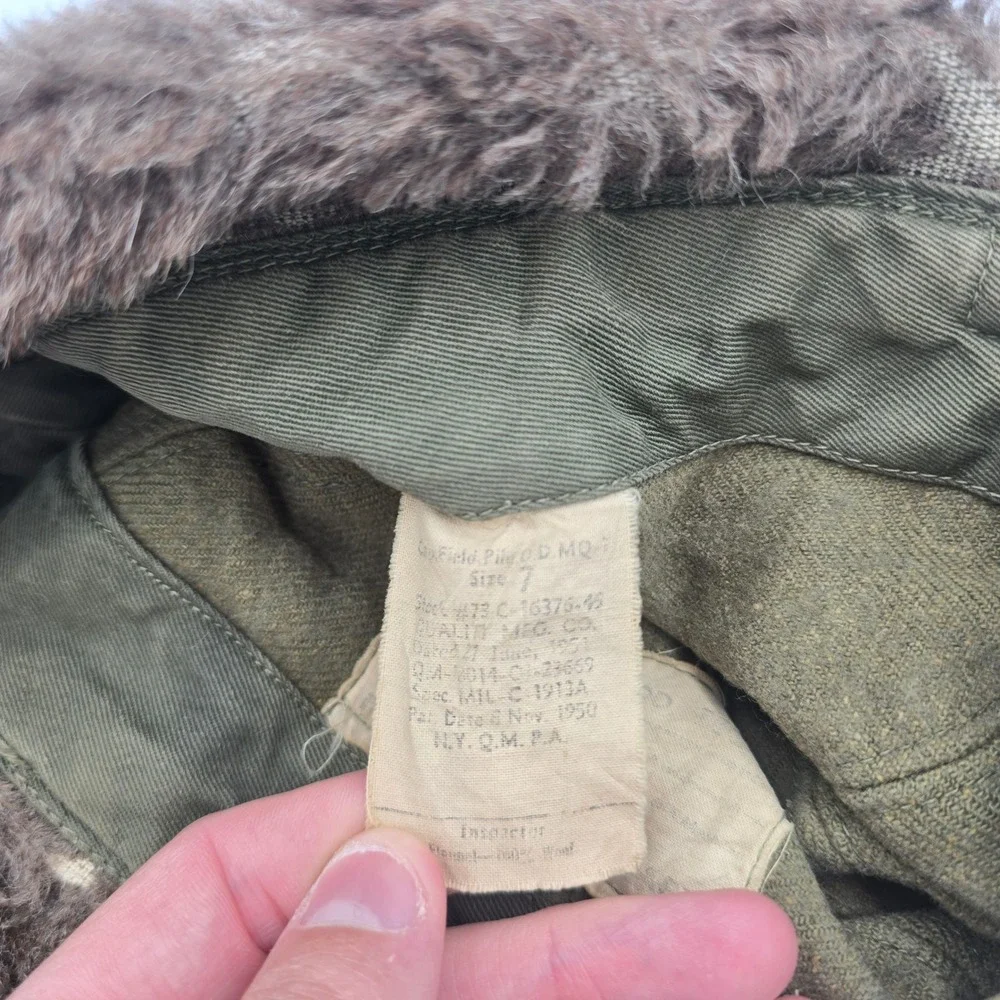 US Military M-1951 Korean War Era OD Pile Field Cap M51 Cold Weather Size 7